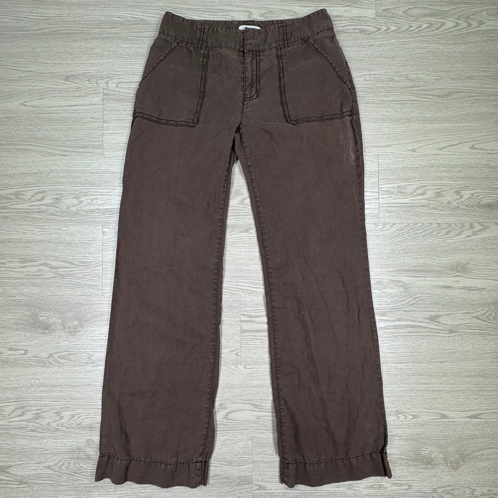 Calvin‎ Klein Women Pants Linen Wide Leg Brown 4 Utility Casual Pockets
